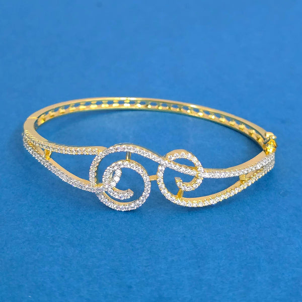 439834 Cubic Zirconia Openable Kada With 2tone Rhodium Plating