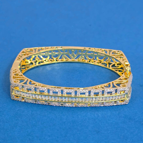 439837 Cubic Zirconia Openable Kada With 2tone Rhodium Plating