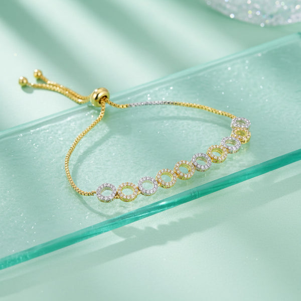 439843 Cubic Zirconia Adjustable Bracelet With 2tone Rhodium Plating