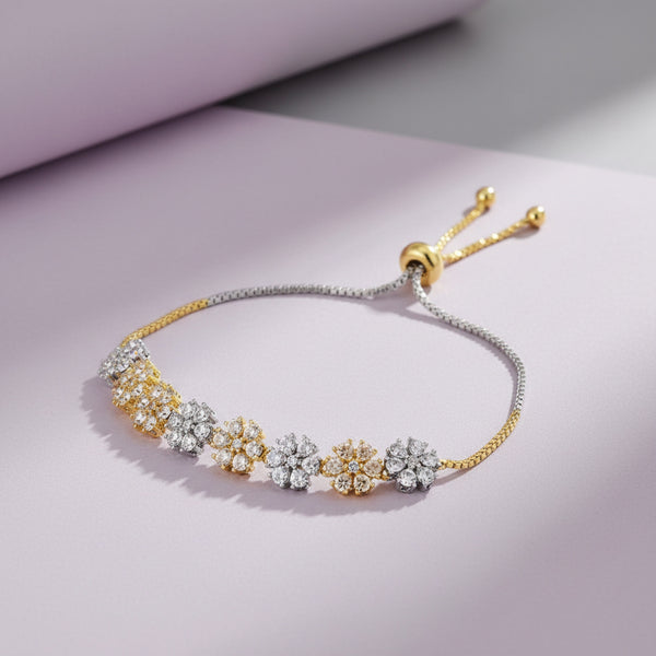 439844 Cubic Zirconia Adjustable Bracelet With 2tone Rhodium Plating