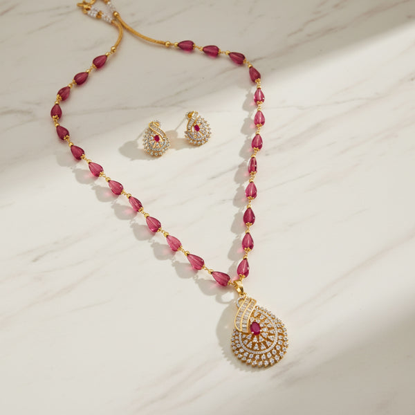 439845 Cubic Zirconia Classic Pendant Set With 2 Tone Plating