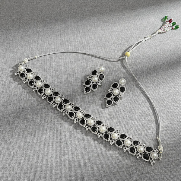 439849 Cubic Zirconia Pearl Necklace With Rhodium Plating