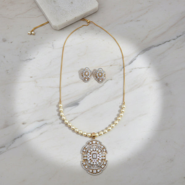 439852 Cubic Zirconia Classic Pendant Set With 2 Tone Plating