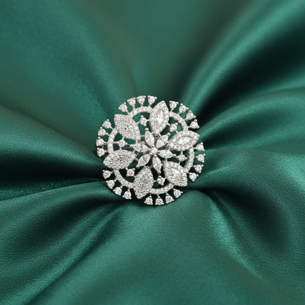 439883 Cubic Zirconia Adjustable Ring With Mehndi 2tone Rhodium Plating