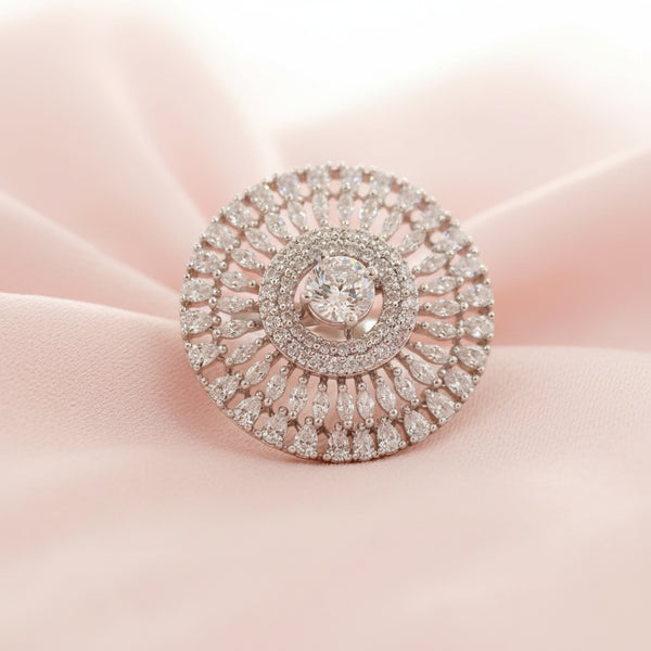 439887 Cubic Zirconia Adjustable Ring With Mehndi 2tone Rhodium Plating