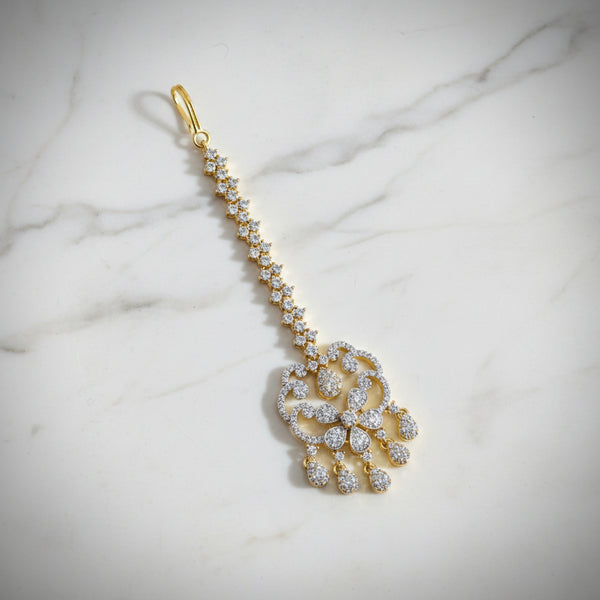 439893 Cubic Zirconia Classic Tikka With Mehndi 2tone Rhodium Plating