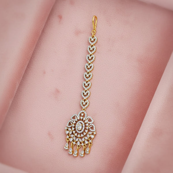 439896 Cubic Zirconia Classic Tikka With Mehndi 2tone Rhodium Plating