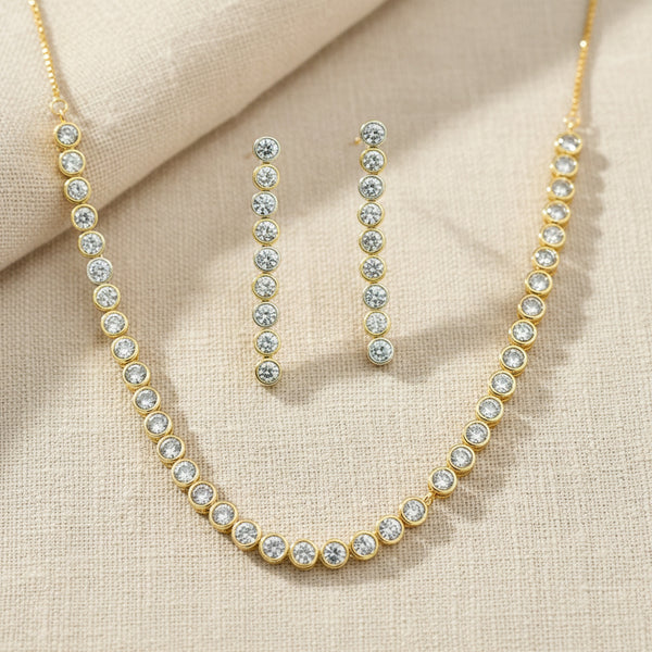 439903 Cubic Zirconia Delicate Necklace With 2tone Plating