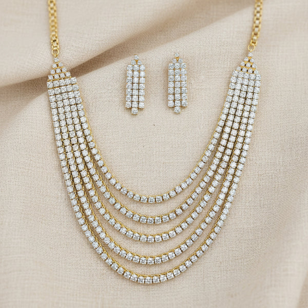 439908 Cubic Zirconia Classic Necklace With 2tone Rhodium Plating