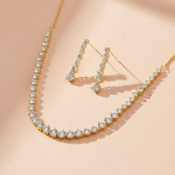 439909 Cubic Zirconia Delicate Necklace With 2tone Plating