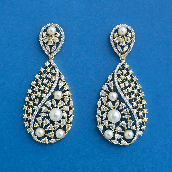 439910 Cubic Zirconia Classic Earring With Rhodium 2 Tone Plating