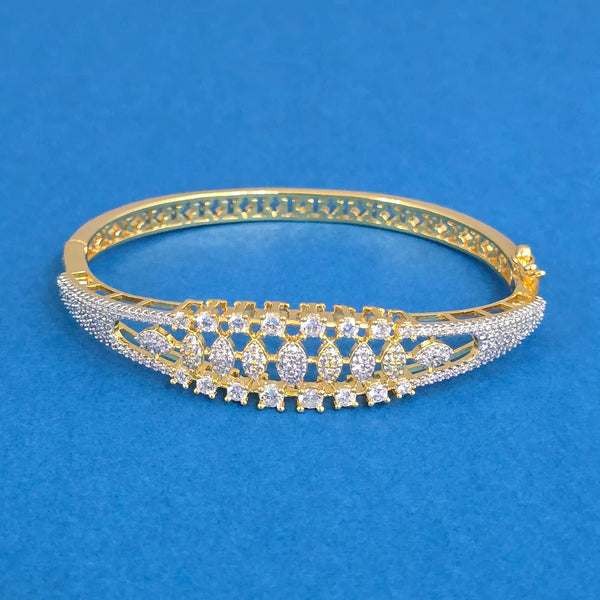 439921 Cubic Zirconia Openable Kada With Mehndi 2 Tone Rhodium Plating