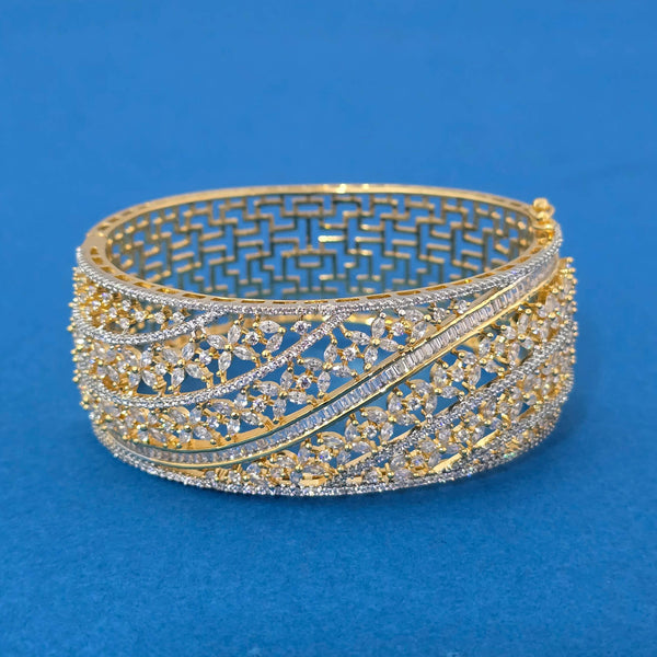 439953 Cz Openable Kada With 2 Tone Rhodium Plating