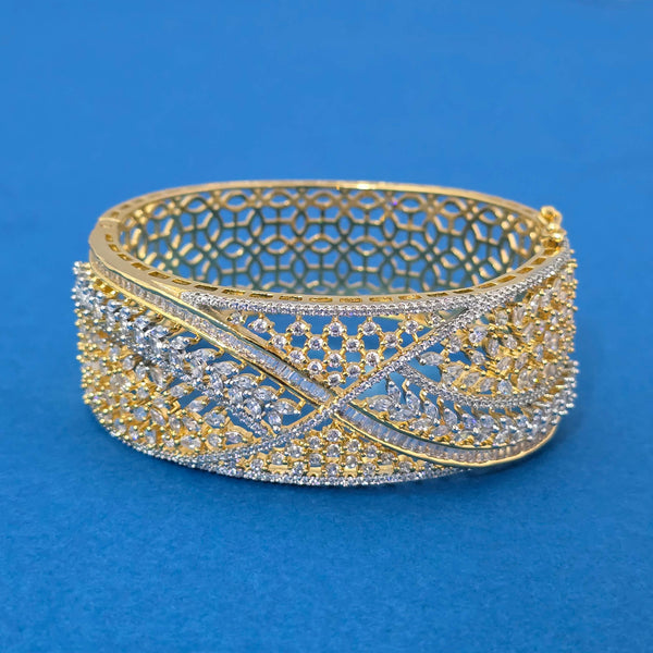 439954 Cz Openable Kada With 2 Tone Rhodium Plating