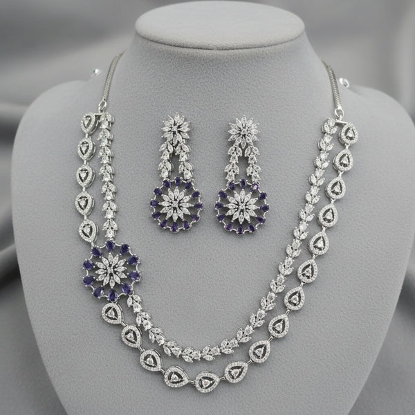 439957 Cubic Zirconia Classic Necklace SetWith Rhodium Plating