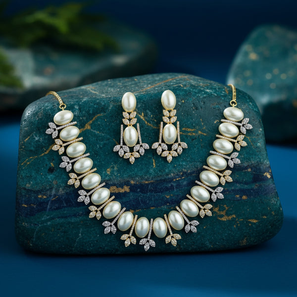 439958 Cubic Zirconia Classic Necklace SetWith Rhodium 2 Tone Plating