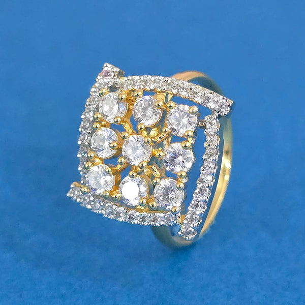 439961 Cz Adjustable Ring With 2 Tone Rhodium Plating