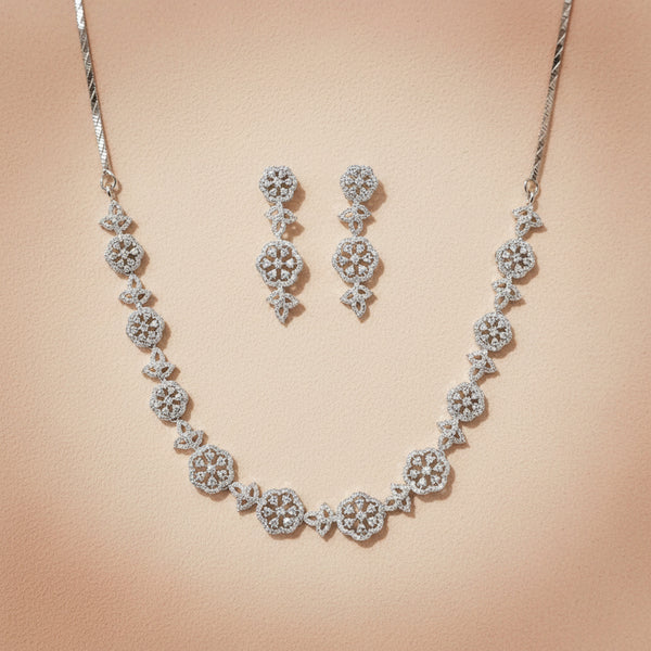 439969 Cz Classic Necklace Set With 2 Tone Rhodium Plating