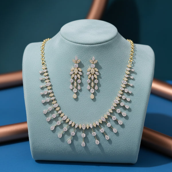 439998 Cz Classic Necklace Set With 2 Tone Plating