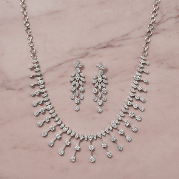 440001 Cz Classic Necklace Set With Mehndi Rhodium Plating