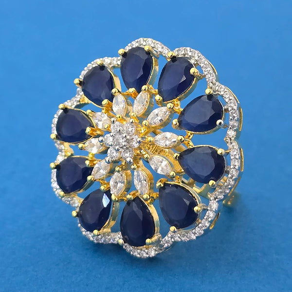 440005 Cz Adjustable Ring With 2 Tone Plating