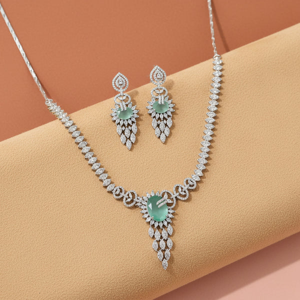 440028 Cubic Zirconia Classic Necklace SetWith Rhodium Plating