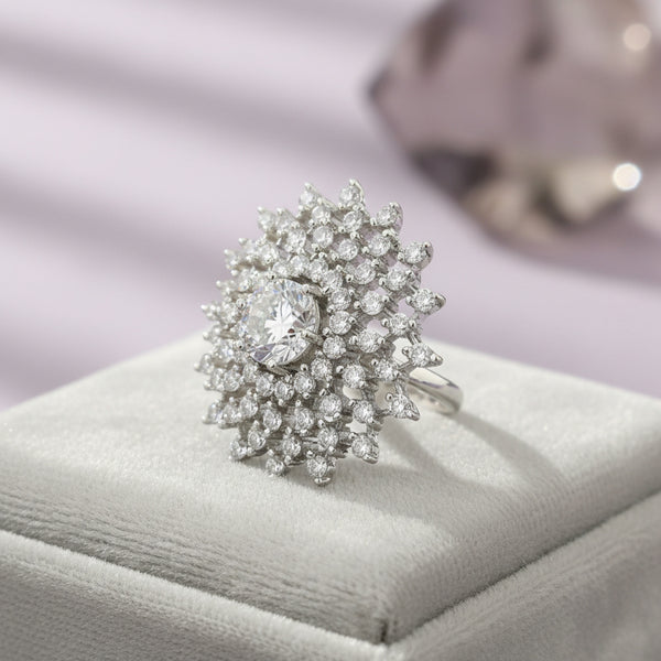 440029 Cubic Zirconia Adjustable Ring With Rhodium 2 Tone Plating