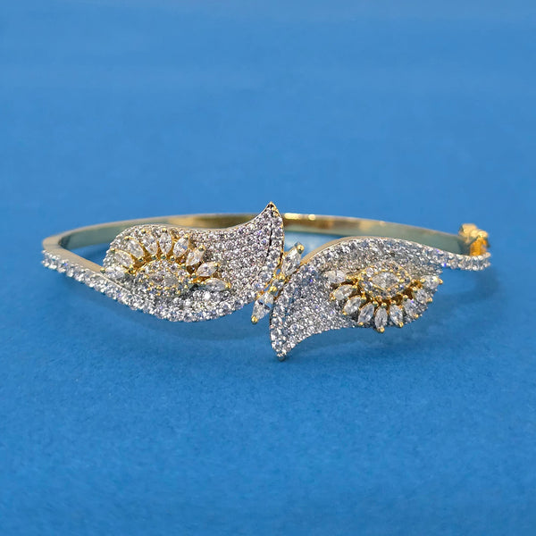 440040 Cubic Zirconia Openable Kada With Rhodium 2 Tone Plating