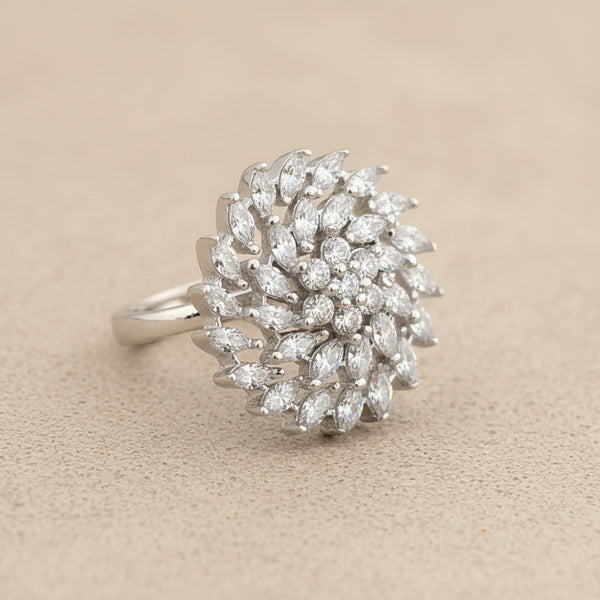 440044 Cubic Zirconia Adjustable Ring With Rhodium 2 Tone Plating