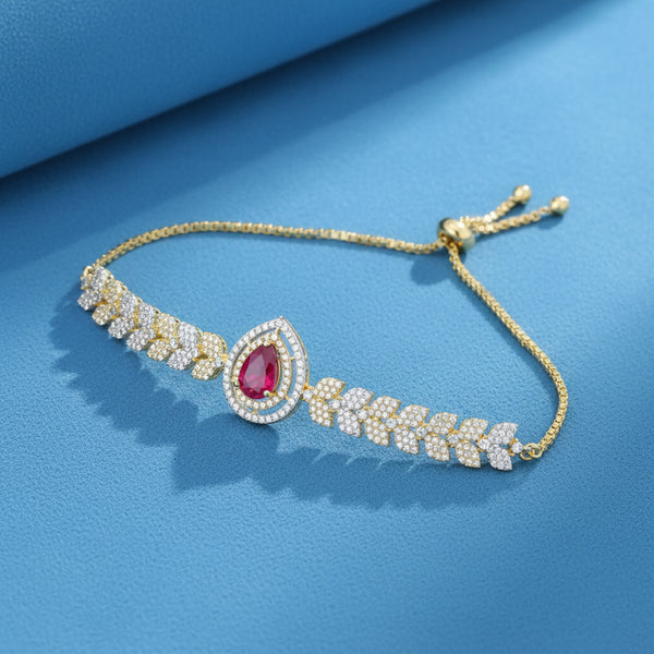 440062 Cubic Zirconia Adjustable Bracelet With 2 Tone Plating