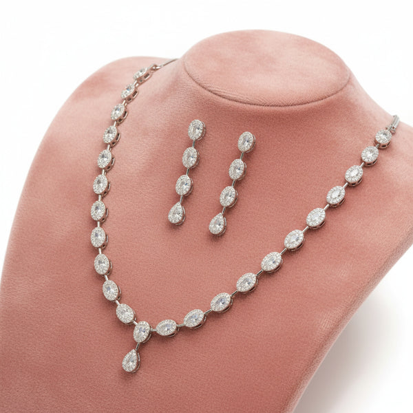 440073 Cz Delicate Necklace With Black Rose 2 Tone Rhodium Plating