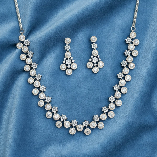 440075 Cz Delicate Necklace With Black Rose 2 Tone Rhodium Plating