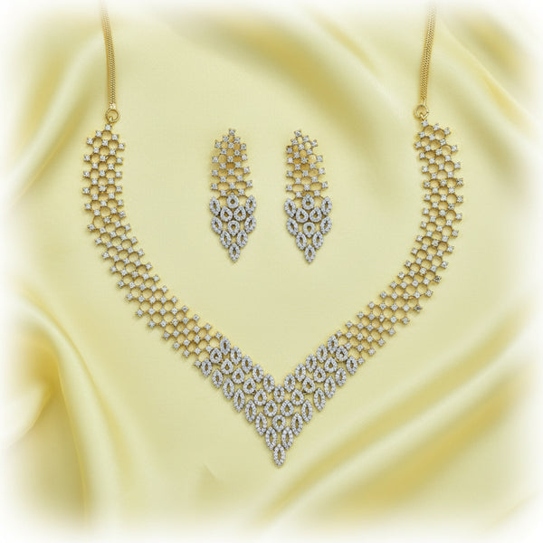 440080 Cz Classic Necklace With Mehndi 2 Tone Rhodium Plating