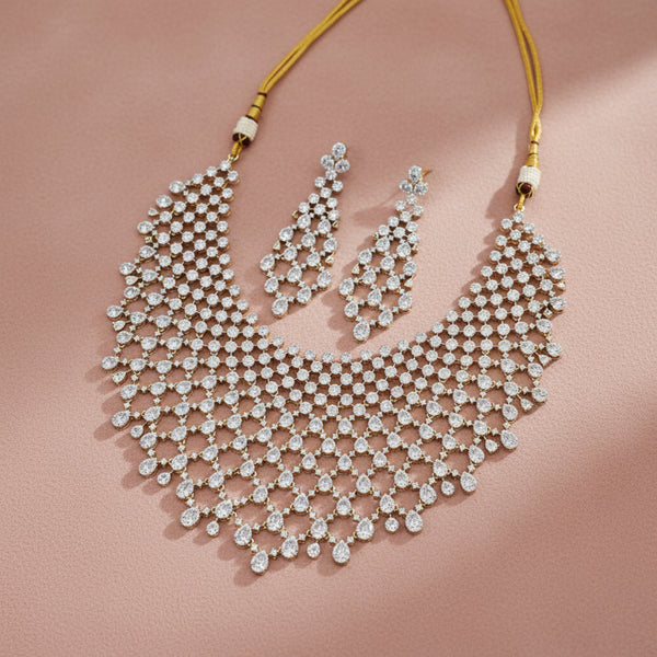 440081 Cz Classic Necklace With 2 Tone Rhodium Plating