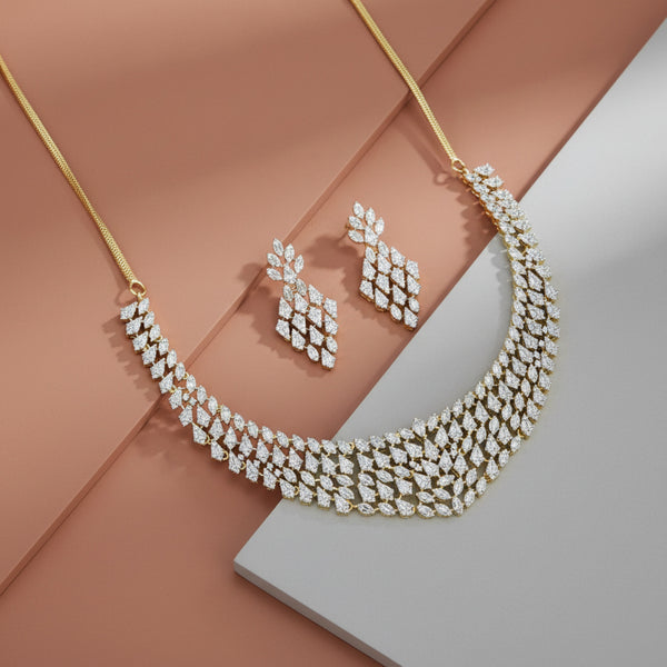 440082 Cz Classic Necklace With Mehndi 2 Tone Rhodium Plating