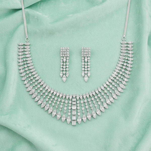 440083 Cz Classic Necklace With 2 Tone Rhodium Plating