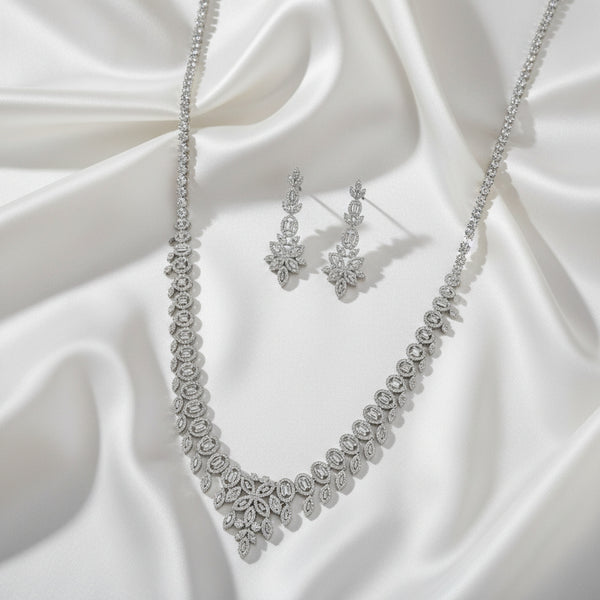 440084 Cz Delicate Necklace With 2 Tone Rhodium Plating