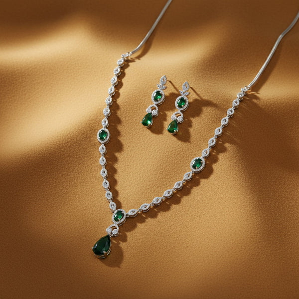 440085 Cz Classic Necklace With Rhodium Plating