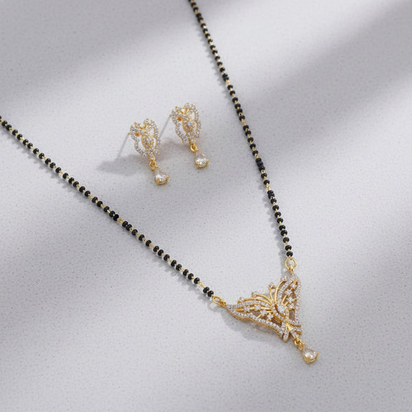 440087 American Diamond Classic Mangalsutra With 2 Tone Rhodium Plating