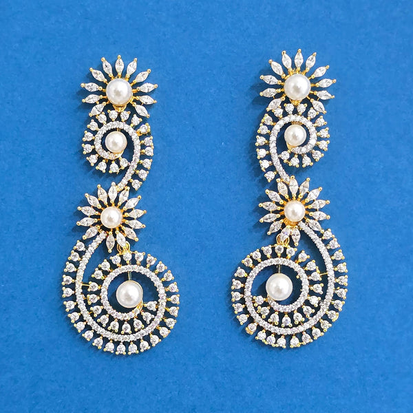 440091 Cz Classic Earring With 2 Tone Rhodium Plating