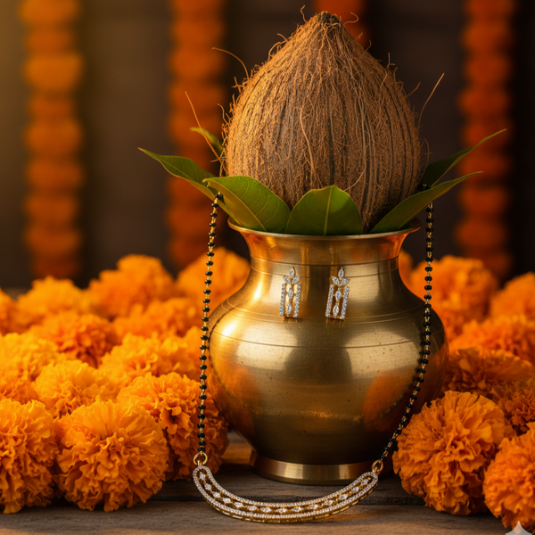 440092 Cz Classic Mangalsutra With 2 Tone Rhodium Plating