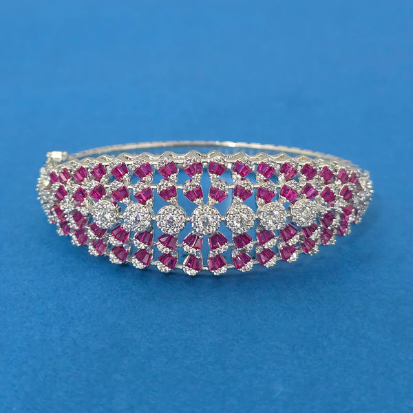 440096 Cubic Zirconia Openable Kada With Rhodium Plating