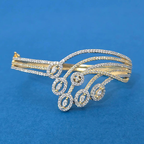 440131 Cubic Zirconia Openable Kada With Mehndi 2 Tone Rhodium Plating