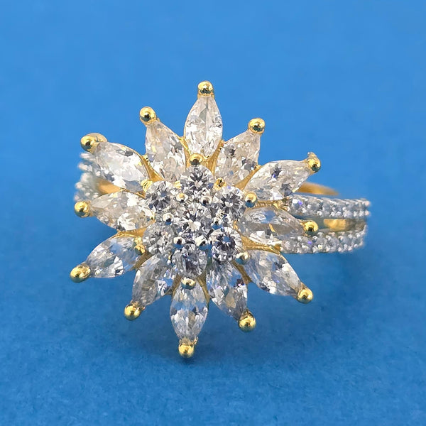 440133 Cubic Zirconia Adjustable Ring With Mehndi 2 Tone Rhodium Plating