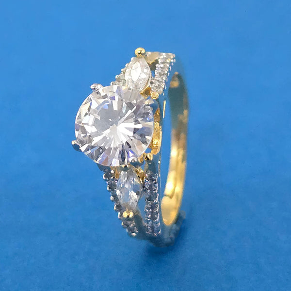 440136 Cubic Zirconia Adjustable Ring With Mehndi 2 Tone Rhodium Plating