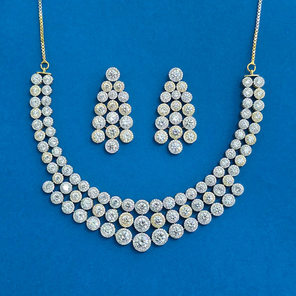 440153 Cz Classic Necklace With Mehndi 2 Tone Rhodium Plating