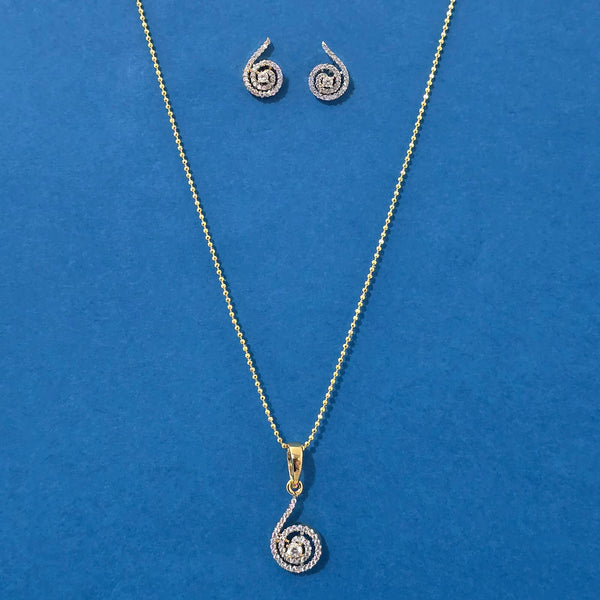 440157 American Diamond Delicate Pendant Set With 2 Tone Plating