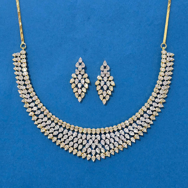 440171 Cubic Zirconia Classic Necklace With Mehndi 2 Tone Rhodium Plating