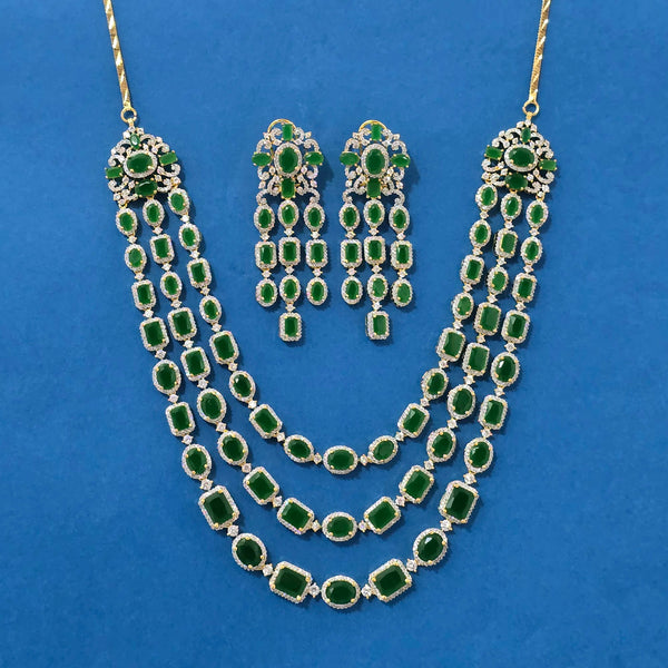 440173 Cubic Zirconia 3 Line Necklace With 2 Tone Plating