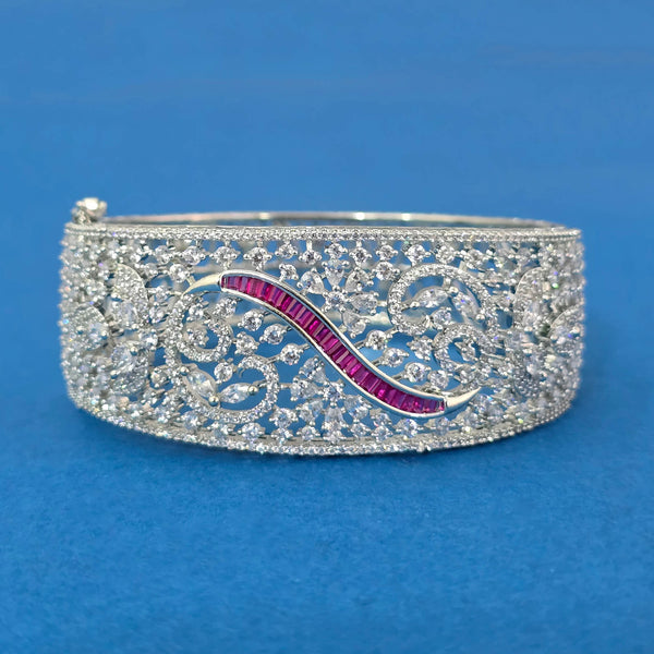 440176 Cubic Zirconia Openable Kada With Rhodium Plating